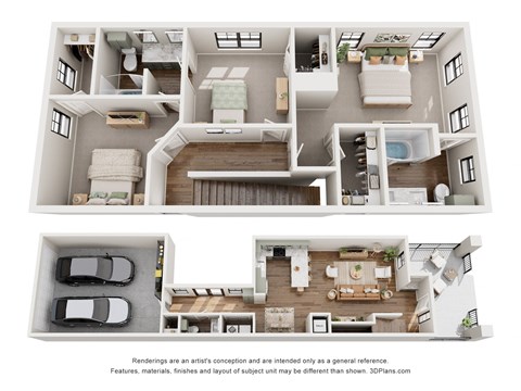 Floor plan for 3 beds, 2.5 baths, 1616 sqft